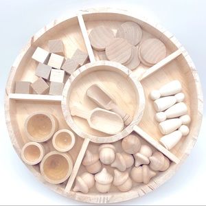 Montessori Loose Parts Tray and Pieces Wooden Toys